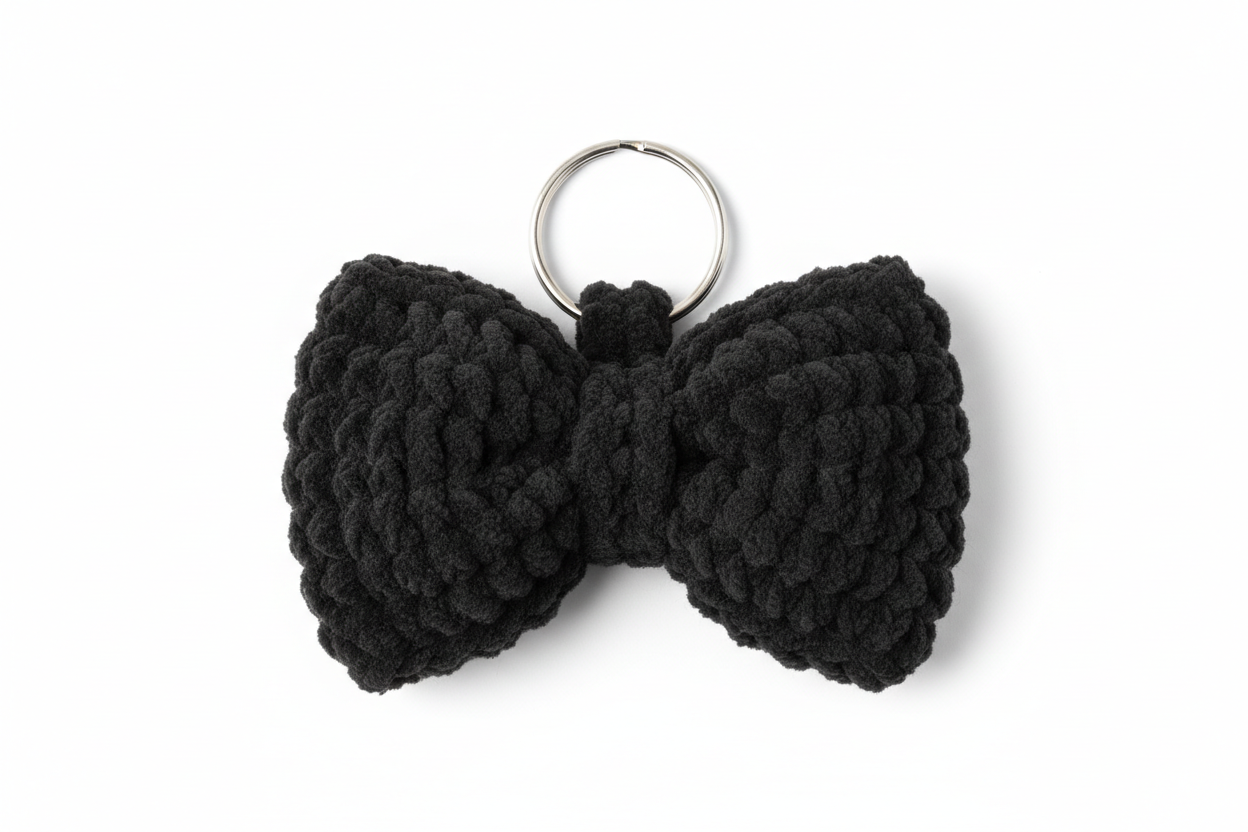 Crochet black bow keychain 