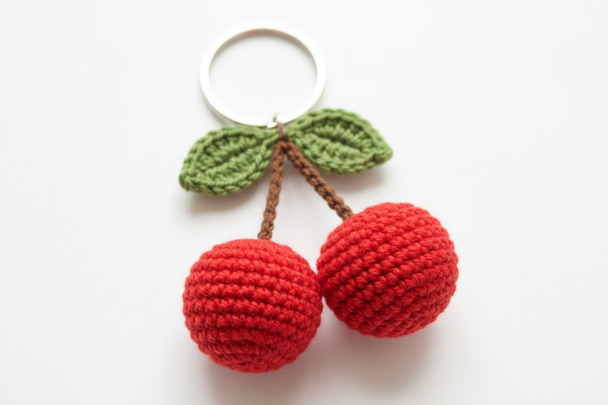 Crochet cherry keychain 