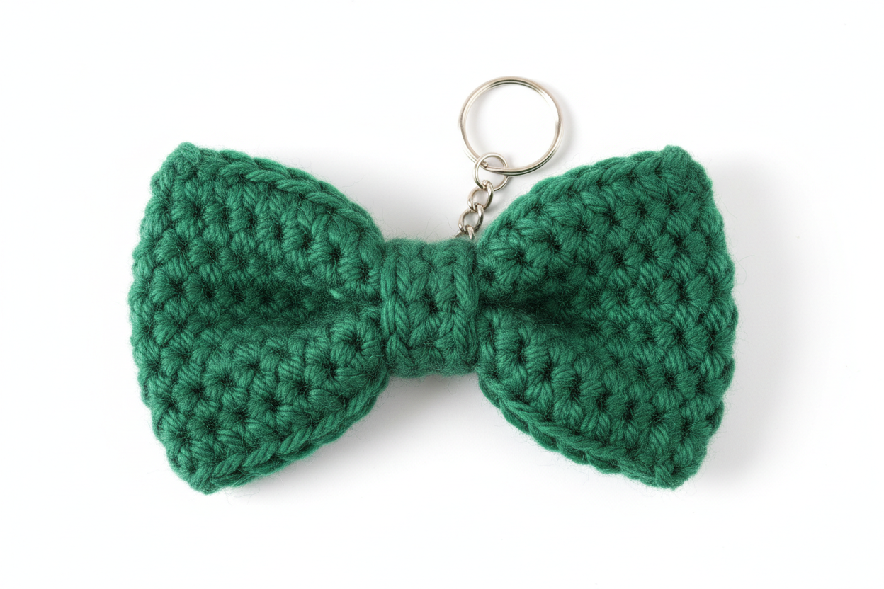 Green crochet bow keychain 