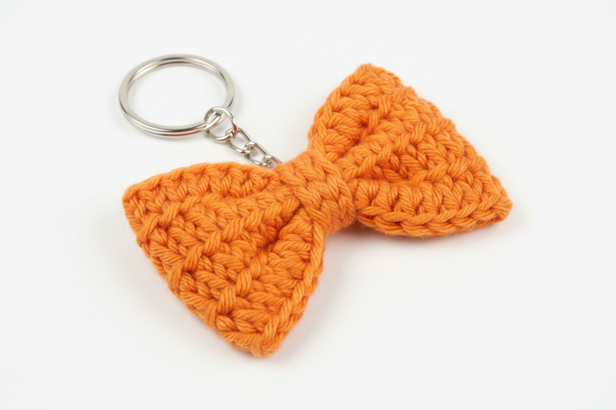 Orange crochet bow keychain 