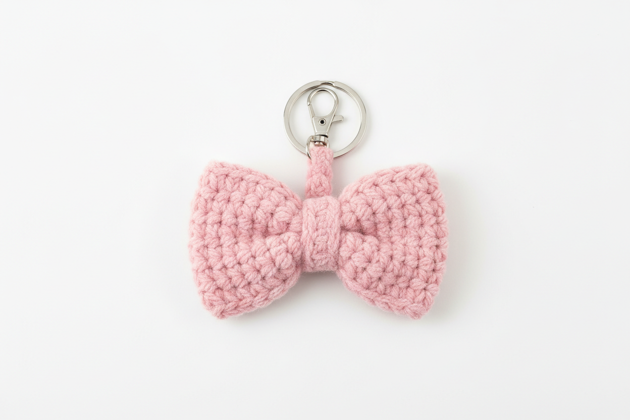 Pink crochet bow keychain 