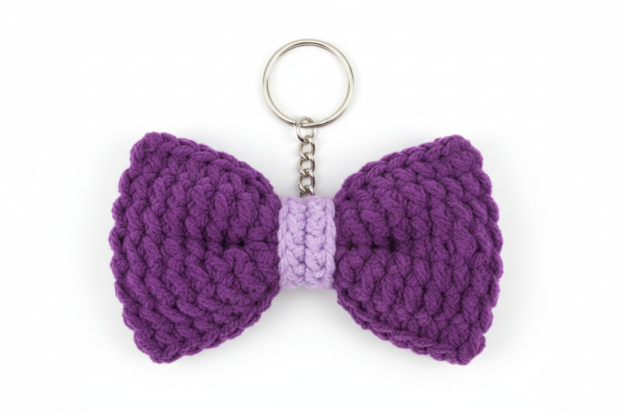 Purple crochet bow keychain 