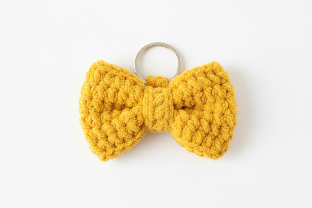 Yellow crochet bow keychain 